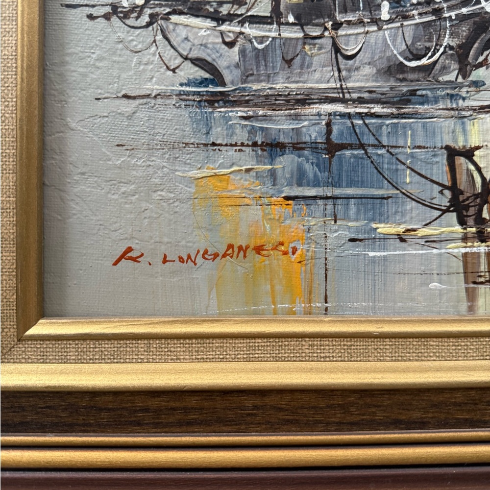 Vintage MCM signed framed Renato Longanesi boat painting - Picture 4 of 10